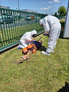 simulation d'un accident sur chantier à proximité d'un gammadensimètre